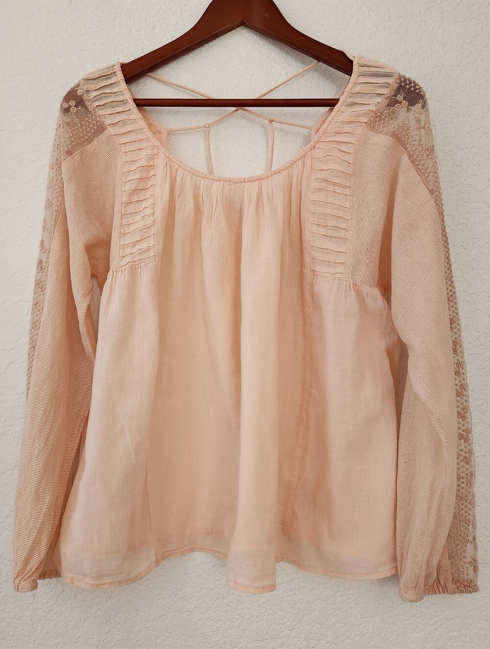 Lucky Brand Peach Lace Sleeve Blouse 100%cotton